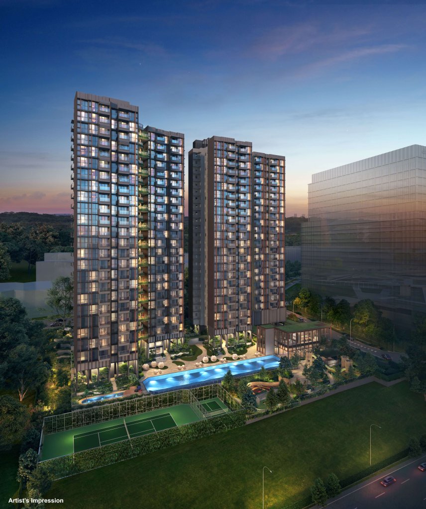 Lyndenwoods towers, swimming pool and lawn, Queenstown, Singapore