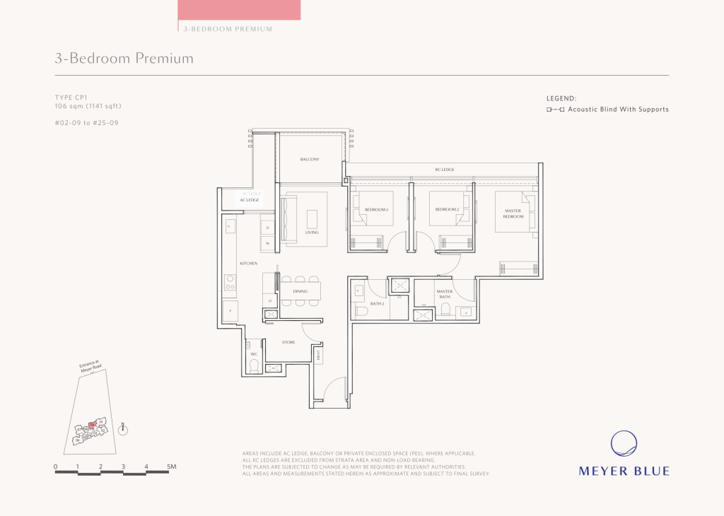 Meyer Blue floor plan Type CP1, 1141 sqft, Marine Parade, Singapore
