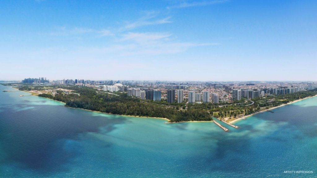 Meyer Blue aerial view of the East Coast shoreline, Marine Parade, Singapore