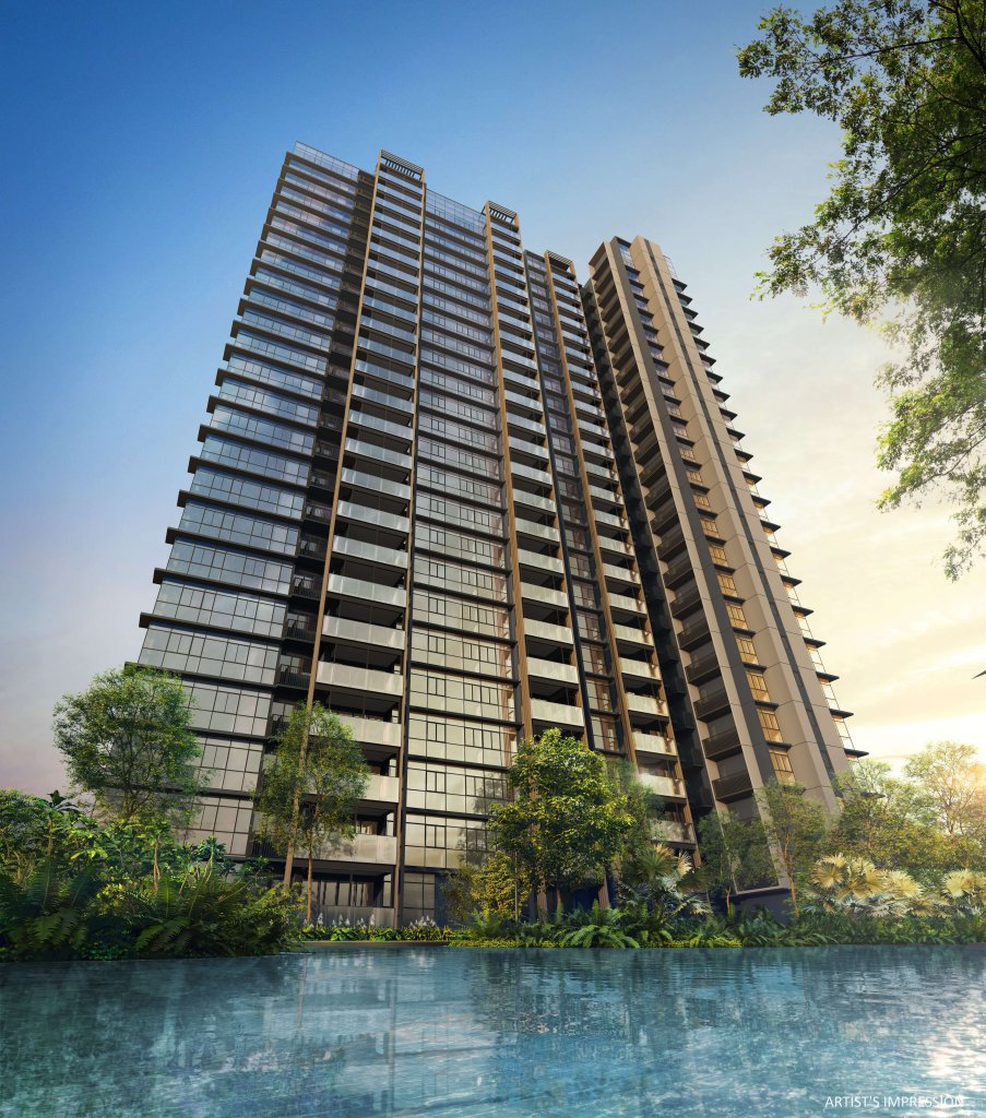 Meyer Blue tower above the swimming pool, Marine Parade, Singapore