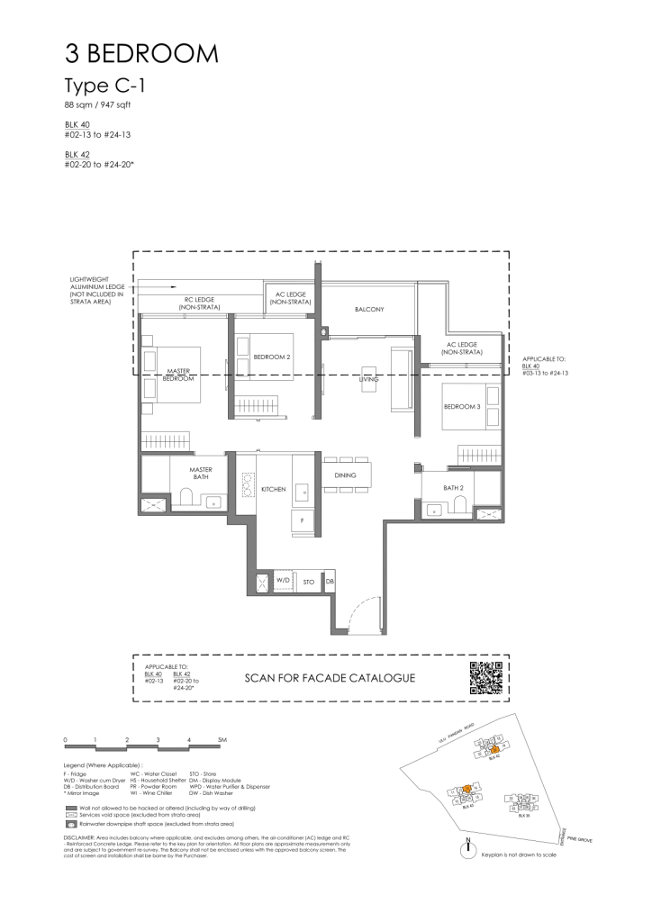 Nava Grove floor plan Type C1, 947 sqft, Bukit Timah, Singapore