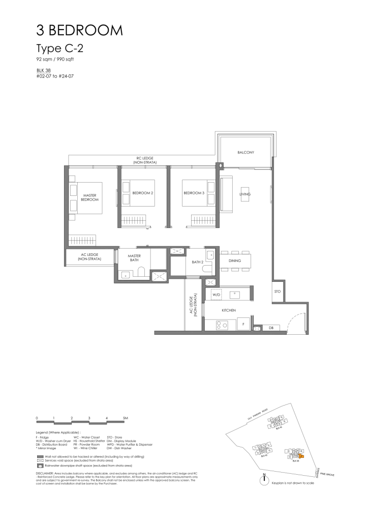 Nava Grove floor plan Type C2, 990 sqft, Bukit Timah, Singapore