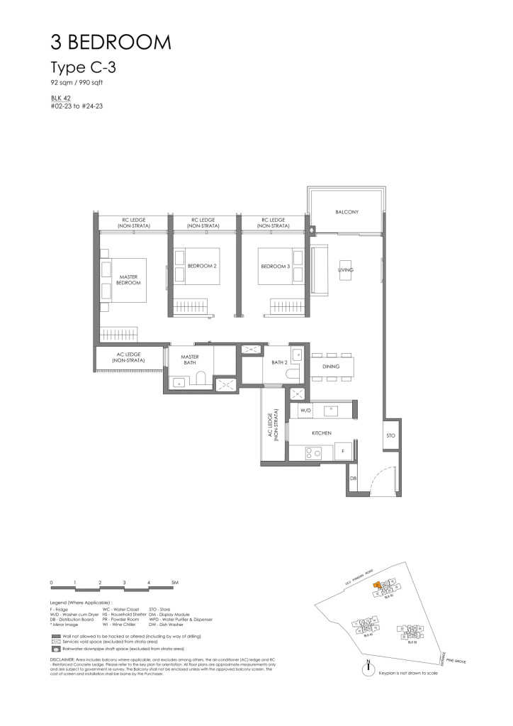 Nava Grove floor plan Type C3, 990 sqft, Bukit Timah, Singapore
