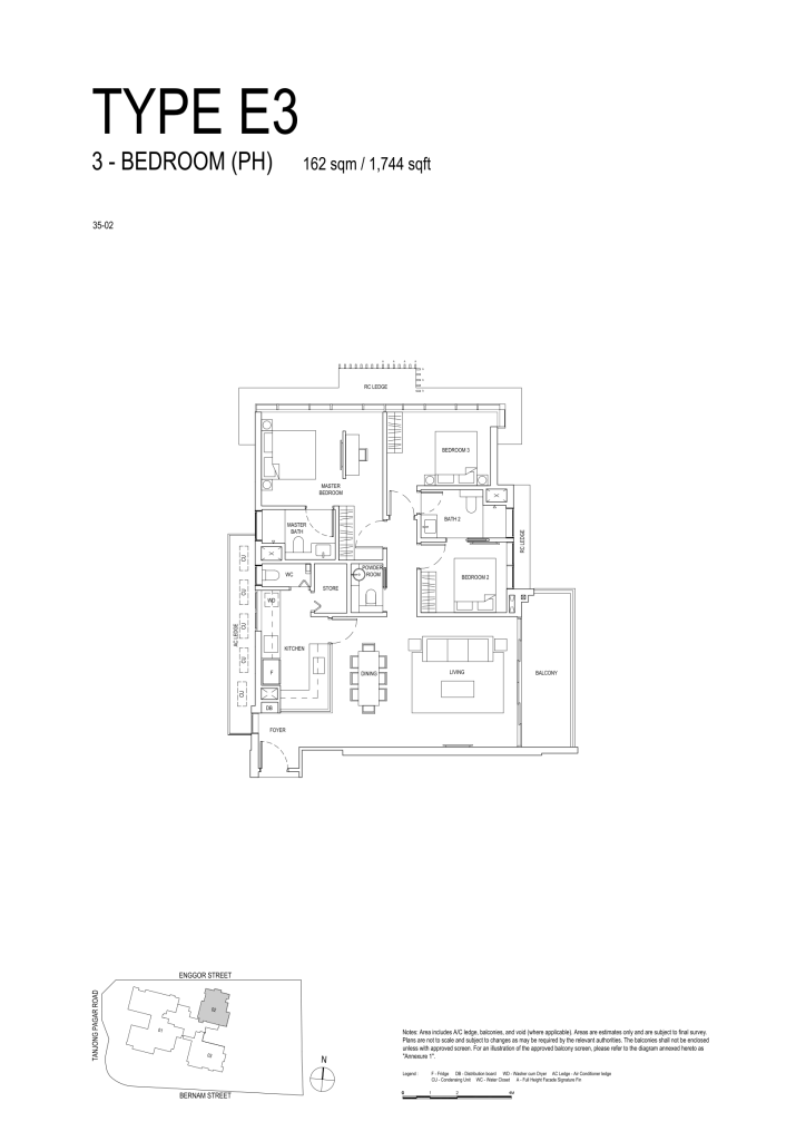 One Bernam floor plan Type E3, 1744 sqft, Downtown Core, Singapore