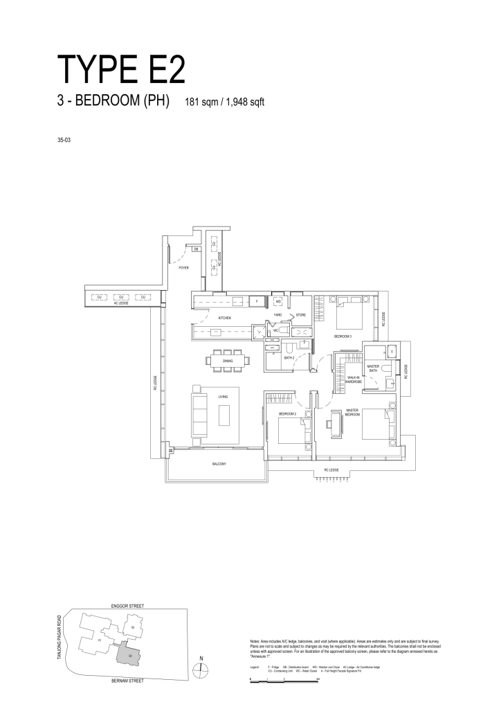 One Bernam floor plan Type E2, 1948 sqft, Downtown Core, Singapore