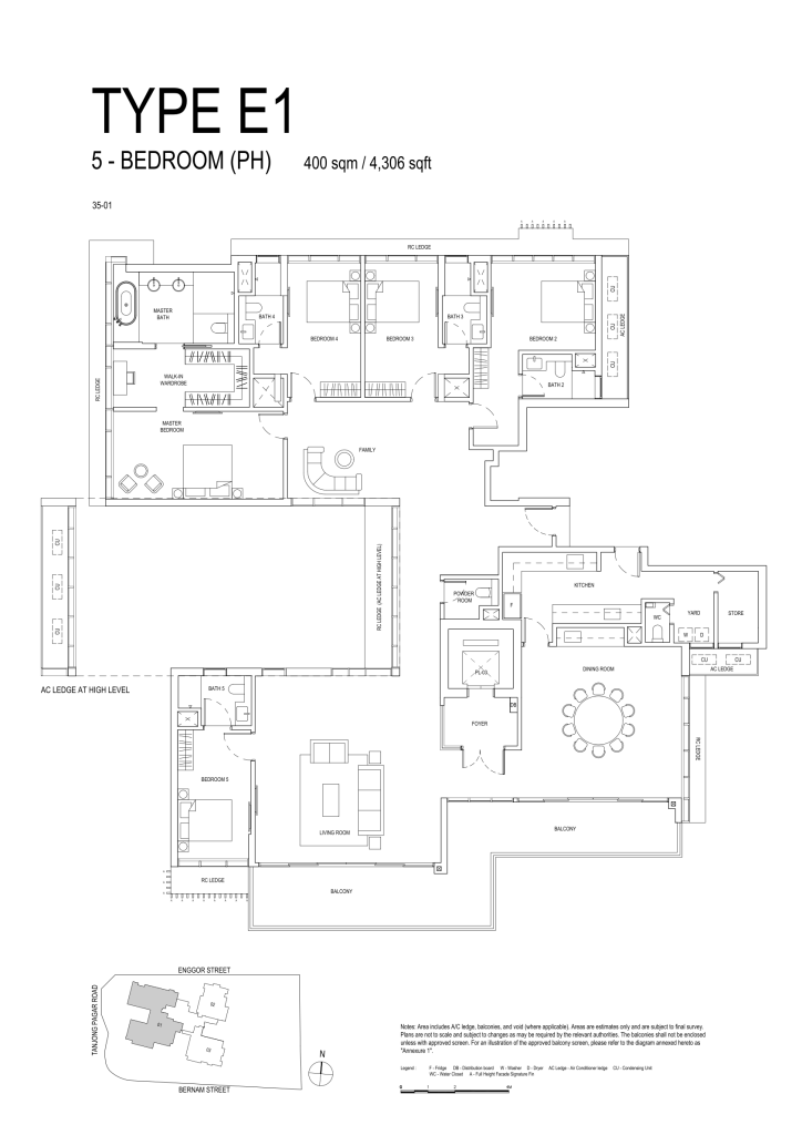 One Bernam floor plan Type E1, 4306 sqft, Downtown Core, Singapore