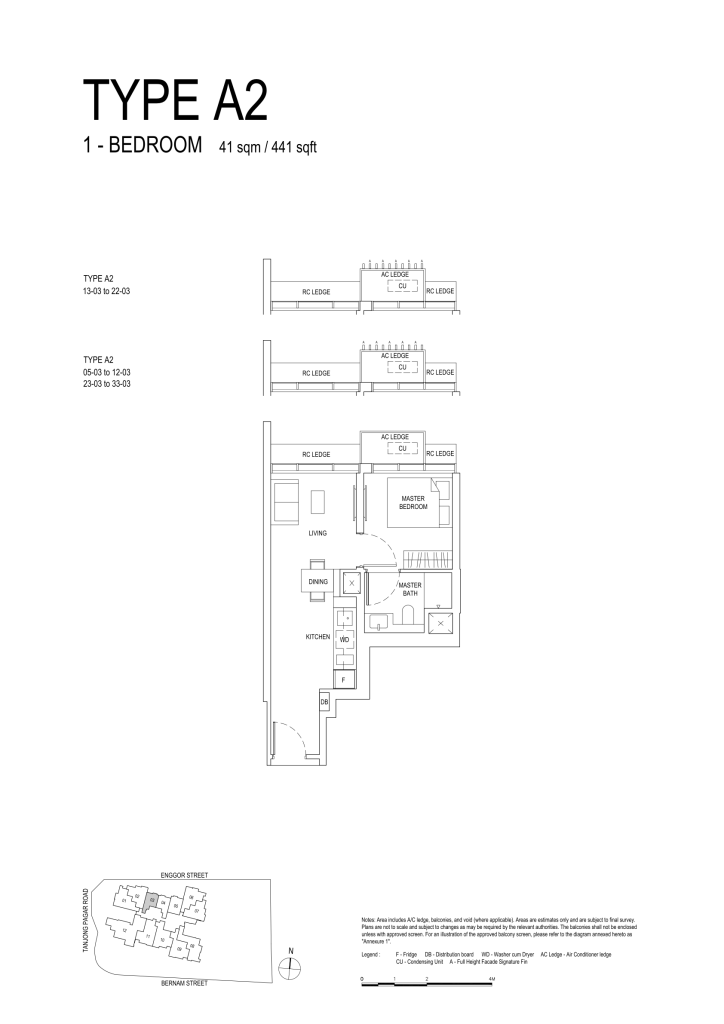 One Bernam floor plan Type A2, 441 sqft, Downtown Core, Singapore
