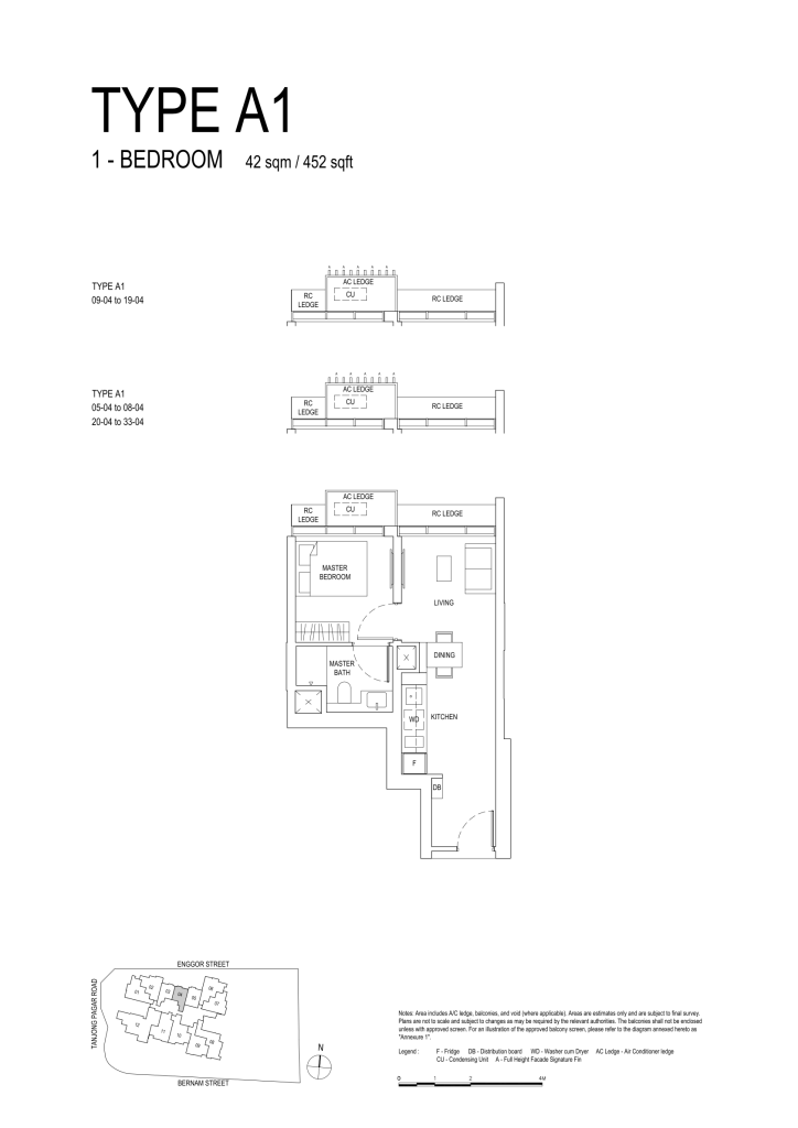 One Bernam floor plan Type A1, 452 sqft, Downtown Core, Singapore