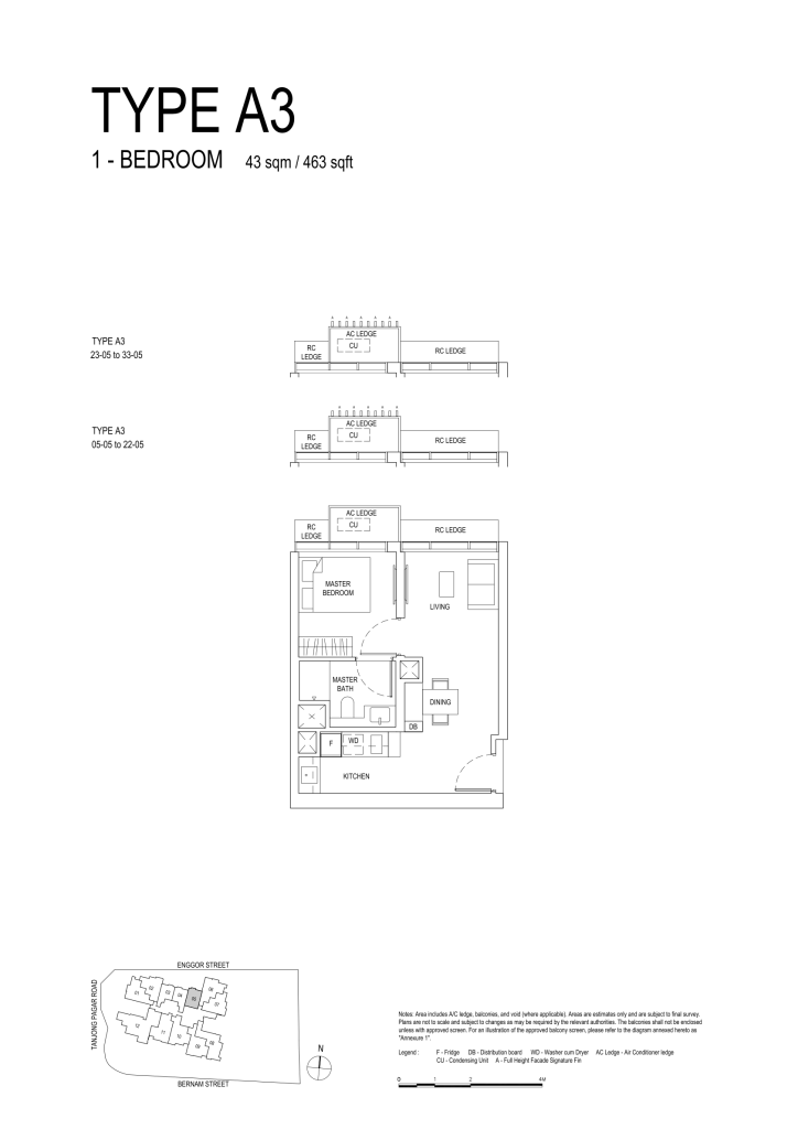 One Bernam floor plan Type A3, 463 sqft, Downtown Core, Singapore