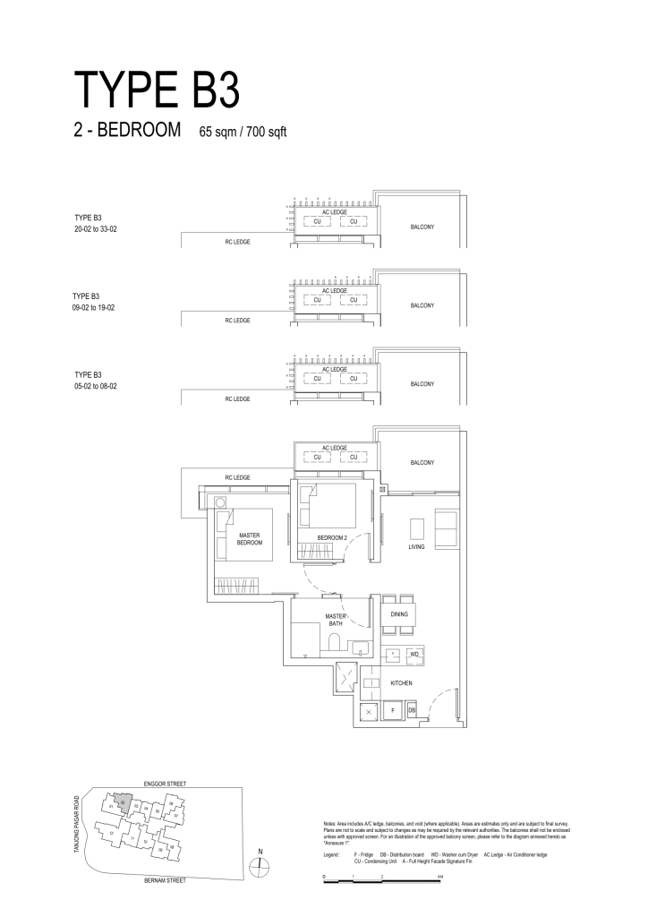 One Bernam floor plan Type B3, 700 sqft, Downtown Core, Singapore