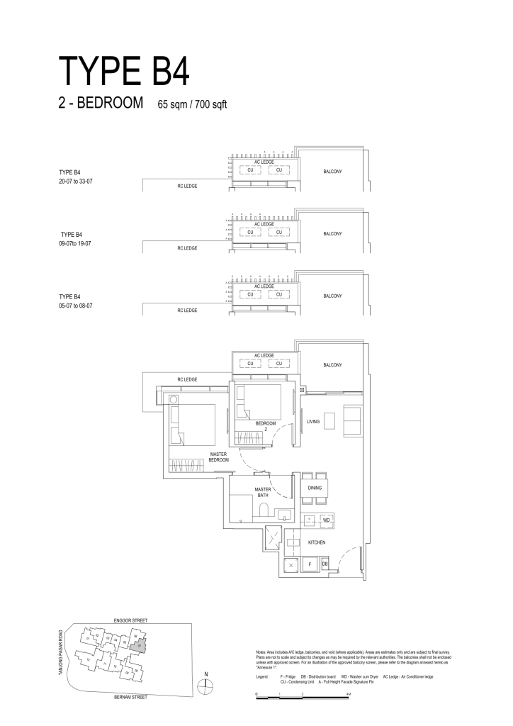 One Bernam floor plan Type B4, 700 sqft, Downtown Core, Singapore