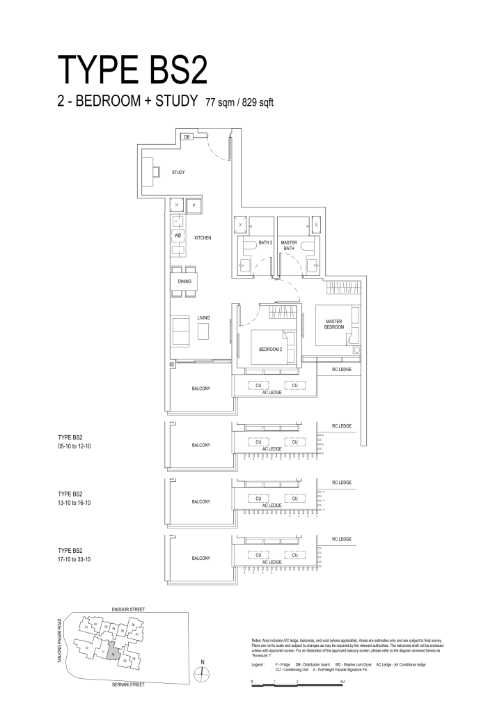 One Bernam floor plan Type BS2, 829 sqft, Downtown Core, Singapore