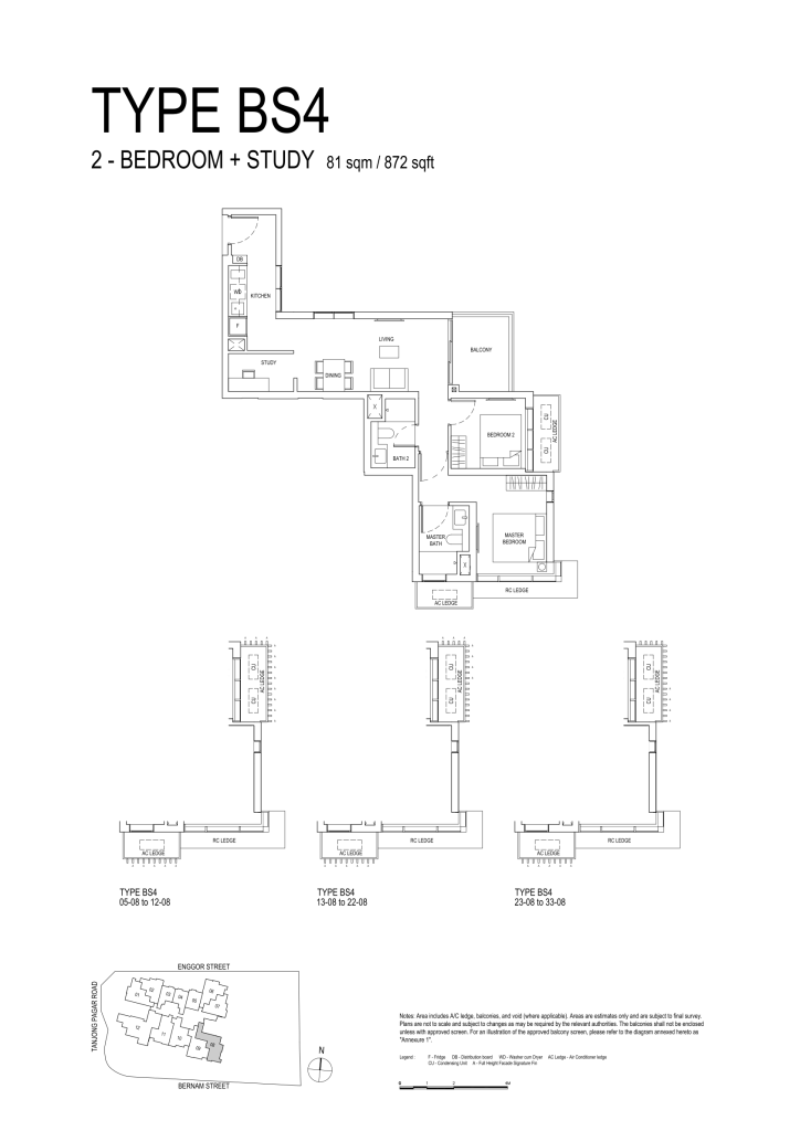 One Bernam floor plan Type BS4, 872 sqft, Downtown Core, Singapore