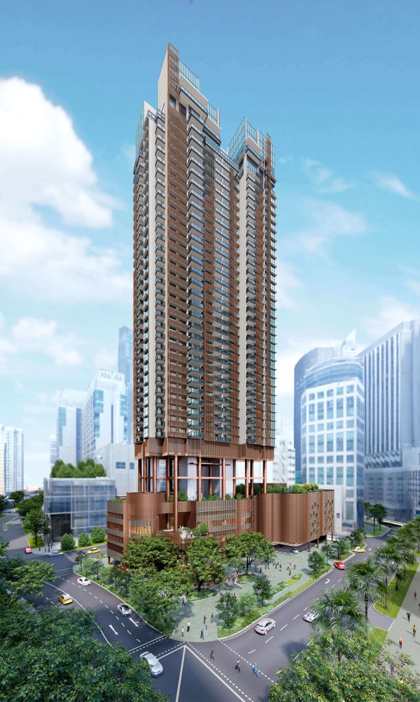 One Bernam tower seen from street level, Downtown Core, Singapore