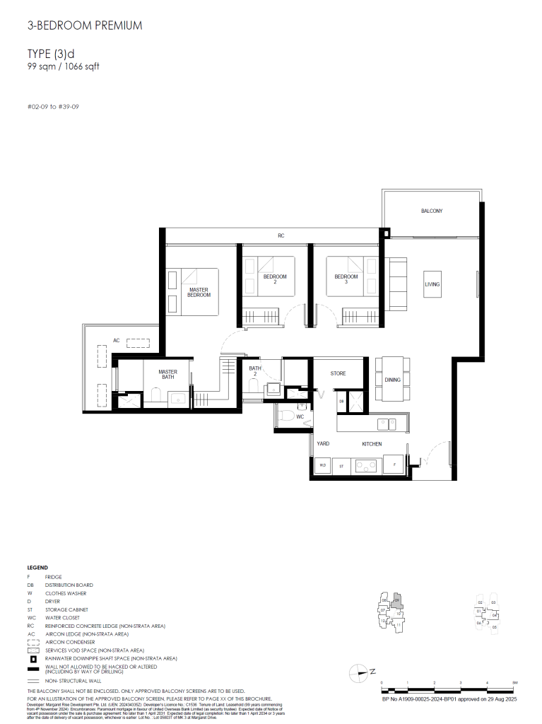 Penrith floor plan Type 3D, 1066 sqft, Queenstown, Singapore