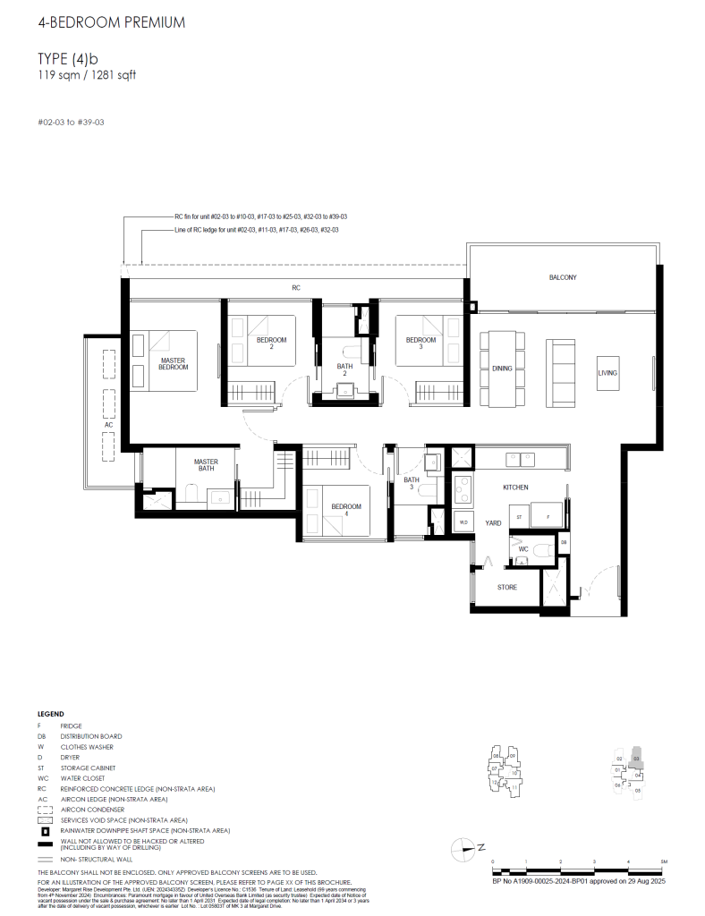 Penrith floor plan Type 4B, 1281 sqft, Queenstown, Singapore