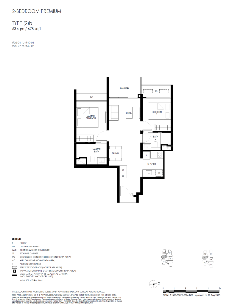 Penrith floor plan Type 2B, 678 sqft, Queenstown, Singapore