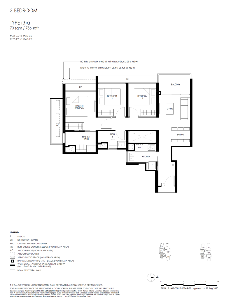 Penrith floor plan Type 3A, 786 sqft, Queenstown, Singapore