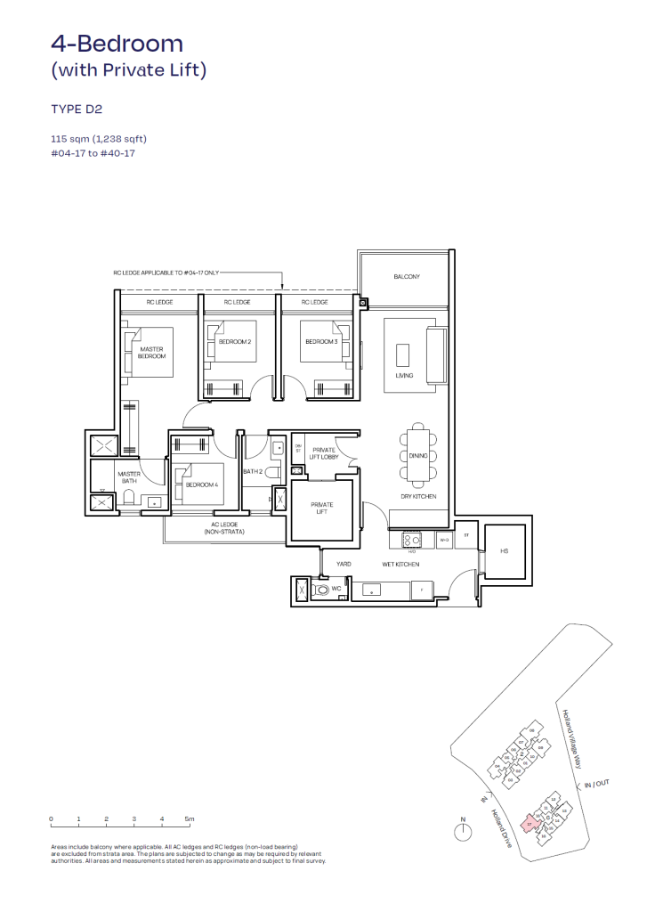 Skye floor plan Type D2, 1238 sqft, Queenstown, Singapore
