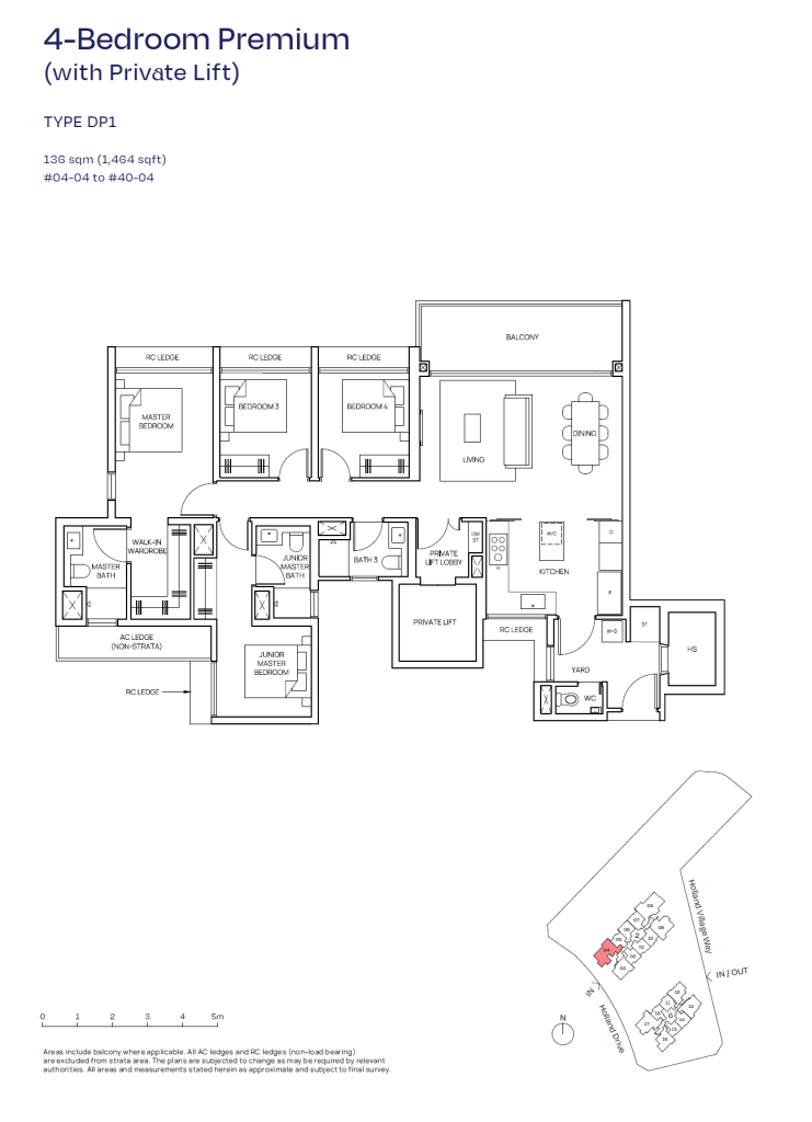 Skye floor plan Type DP1, 1464 sqft, Queenstown, Singapore