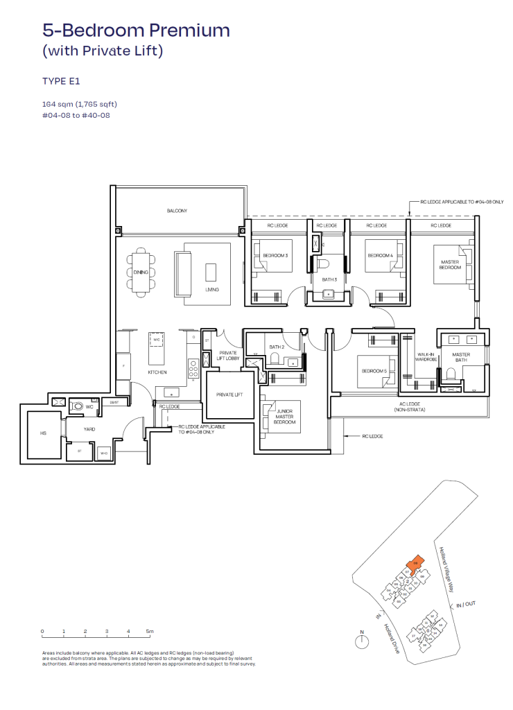 Skye floor plan Type E1, 1765 sqft, Queenstown, Singapore