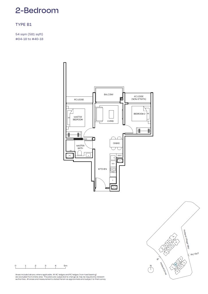 Skye floor plan Type B1, 581 sqft, Queenstown, Singapore