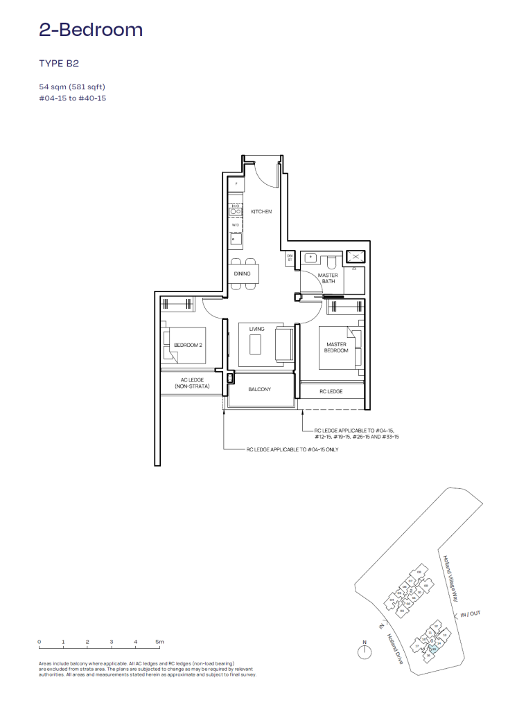 Skye floor plan Type B2, 581 sqft, Queenstown, Singapore