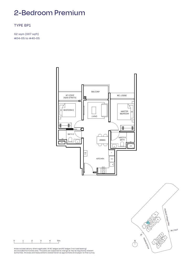 Skye floor plan Type BP1, 667 sqft, Queenstown, Singapore