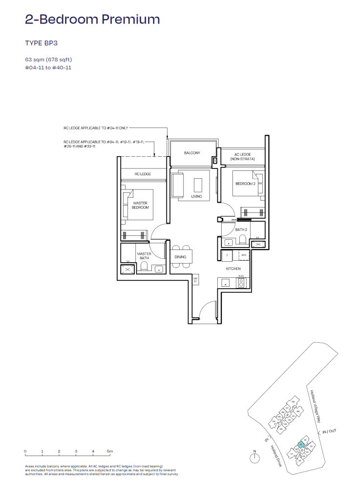 Skye floor plan Type BP3, 678 sqft, Queenstown, Singapore