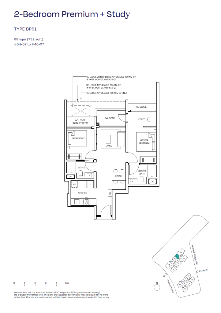 Skye floor plan Type BPS1, 732 sqft, Queenstown, Singapore