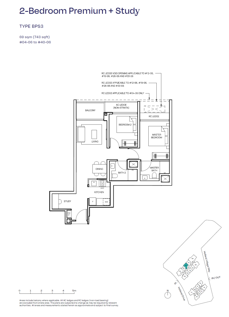 Skye floor plan Type BPS3, 743 sqft, Queenstown, Singapore