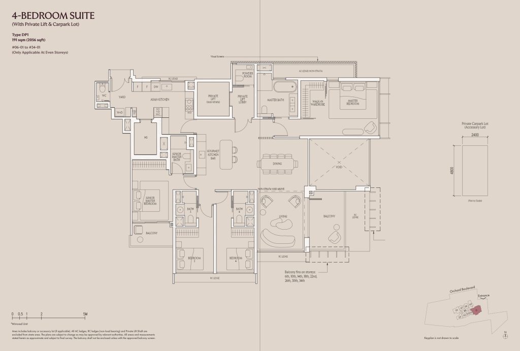 Upperhouse floor plan Type DP1, 2056 sqft, River Valley, Singapore