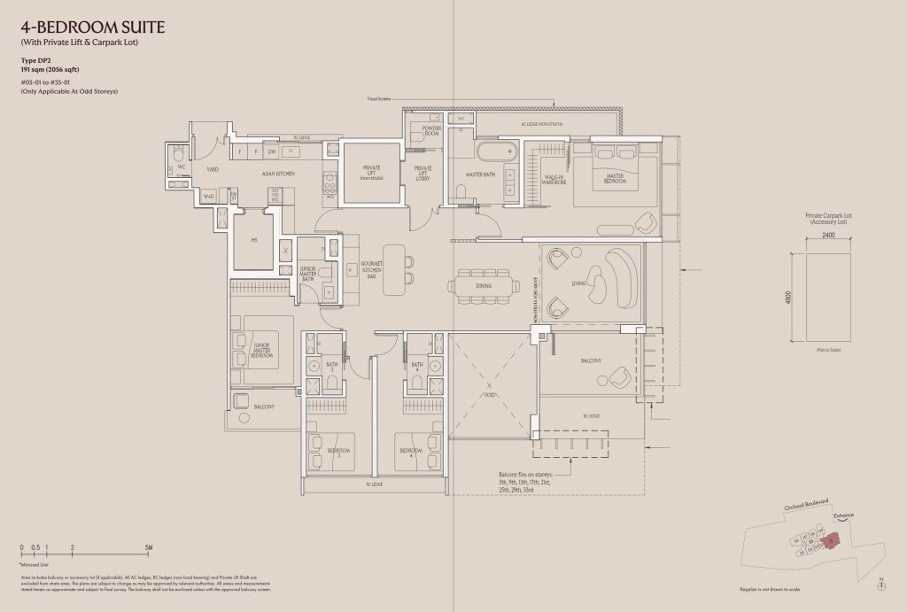 Upperhouse floor plan Type DP2, 2056 sqft, River Valley, Singapore