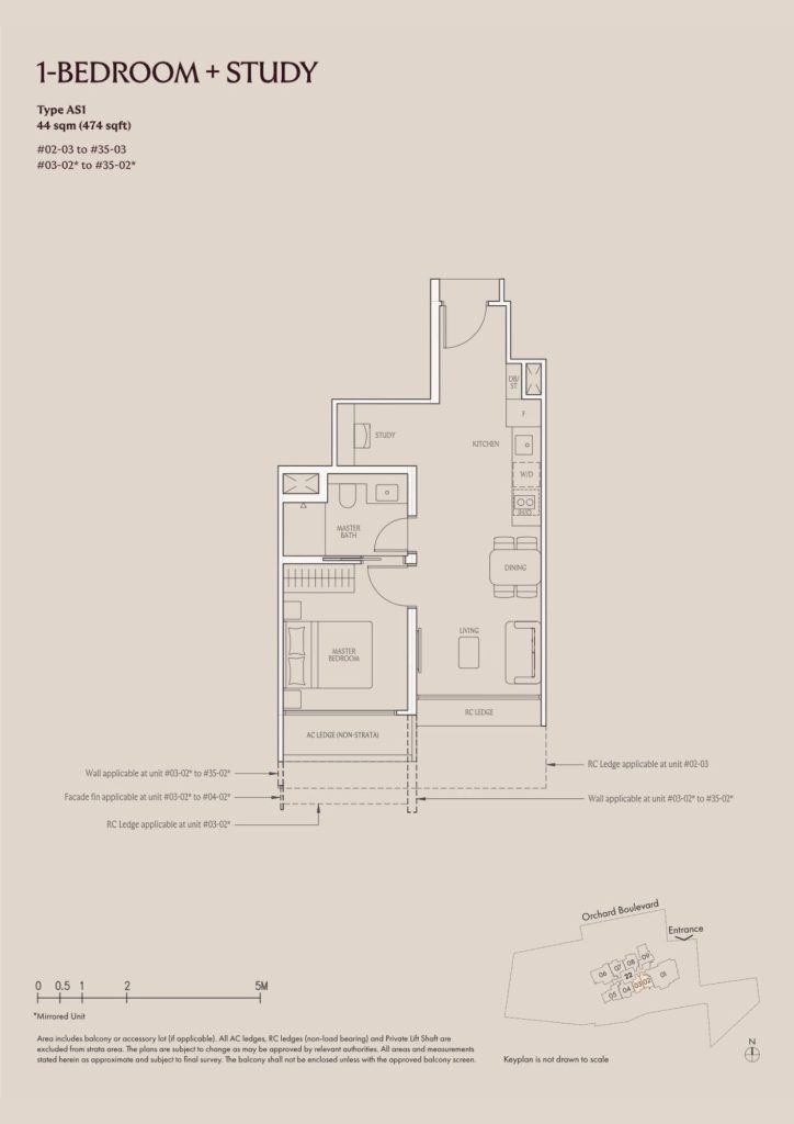 Upperhouse floor plan Type AS1, 474 sqft, River Valley, Singapore