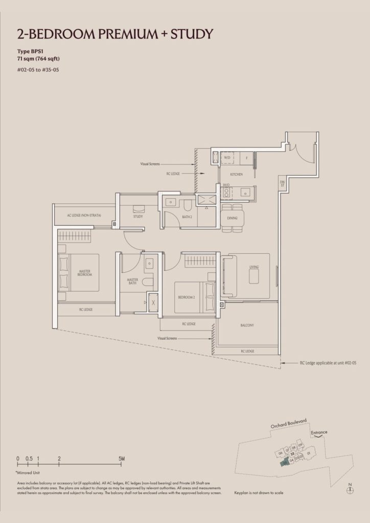 Upperhouse floor plan Type BPS1, 764 sqft, River Valley, Singapore
