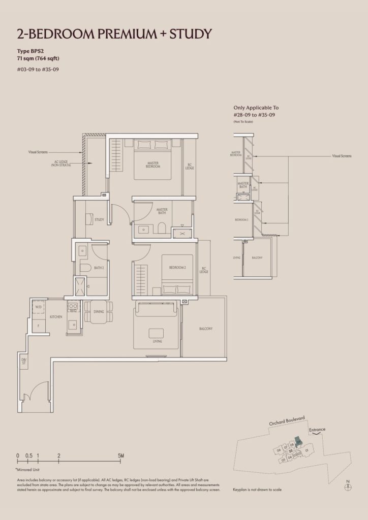 Upperhouse floor plan Type BPS2, 764 sqft, River Valley, Singapore