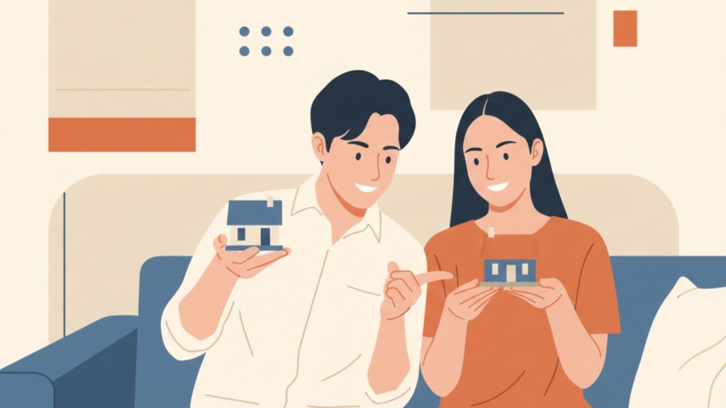 Couple comparing an HDB flat against a condominium during HDB upgrading