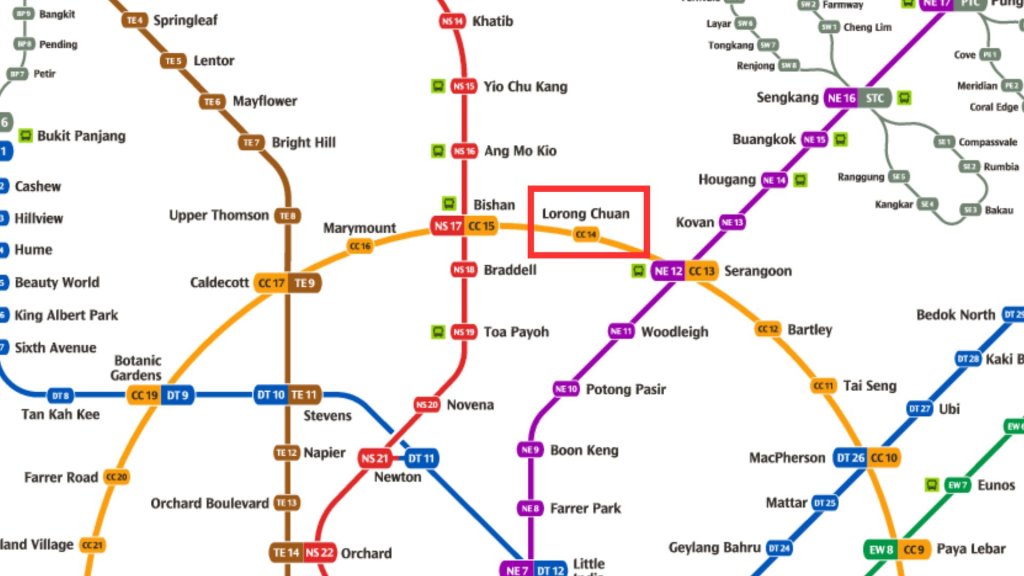 Lorong Chuan MRT Circle Line connectivity map showing interchange access