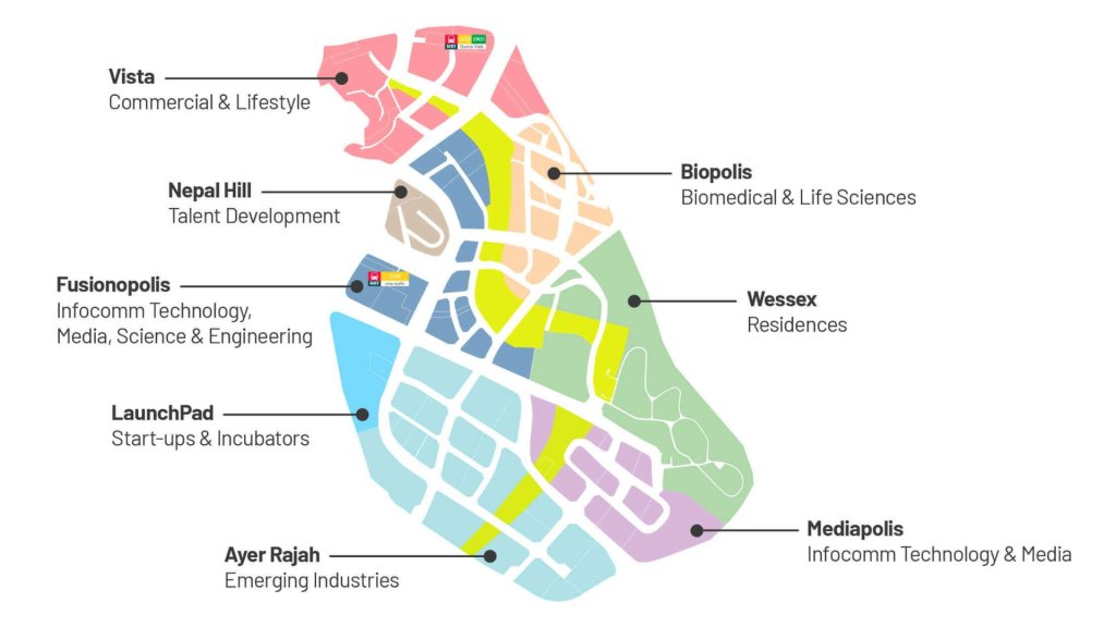 Map of one-north district zones around Hudson Place Residences
