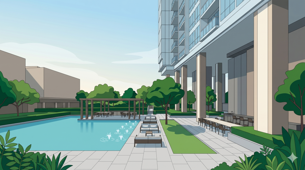 Hudson Place Residences facilities deck illustration