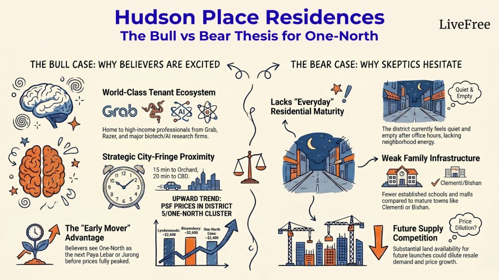 Hudson Place Residences bull versus bear infographic summarising both cases
