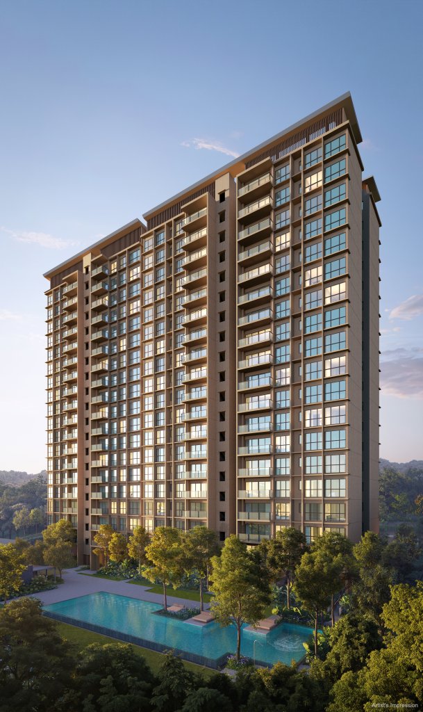 Dunearn House tower above the swimming pool, Bukit Timah, Singapore