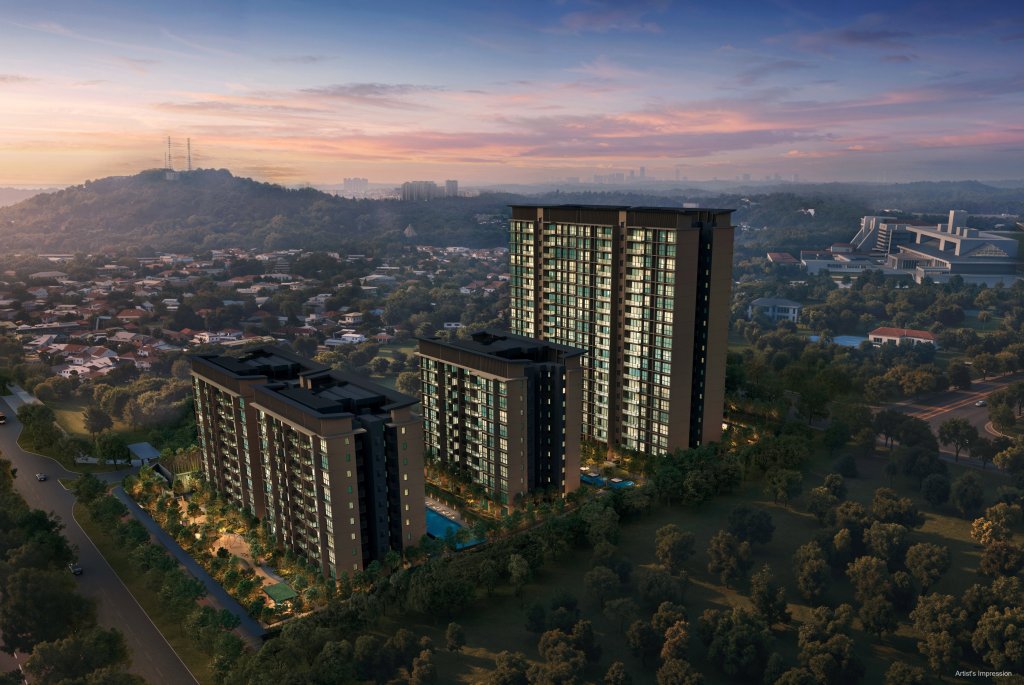Dunearn House at dusk with Bukit Timah hill behind, Bukit Timah, Singapore
