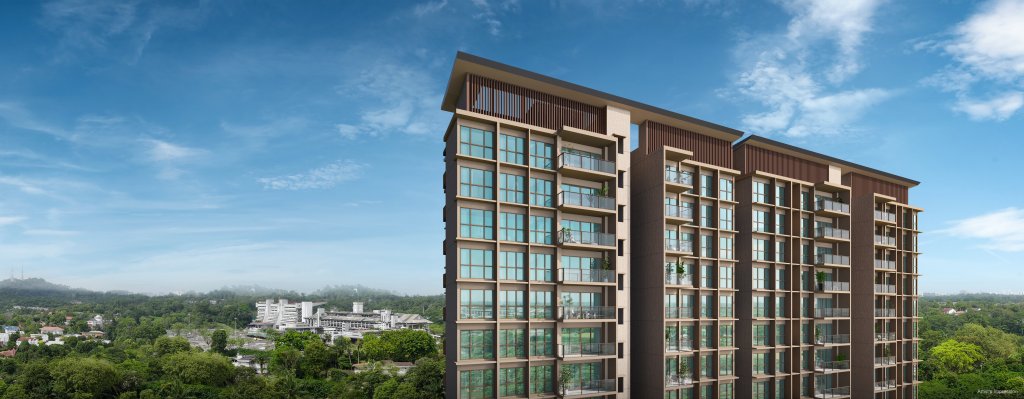 Dunearn House tower crown against the sky, Bukit Timah, Singapore