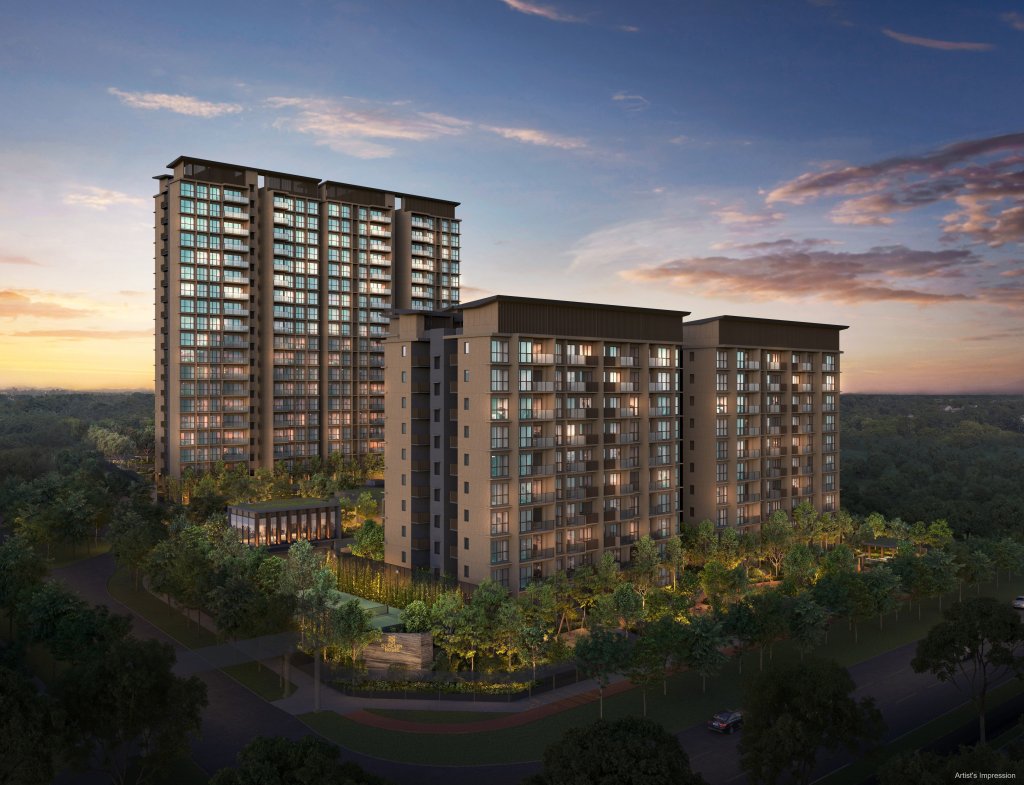 Dunearn House residential blocks at dusk, Bukit Timah, Singapore