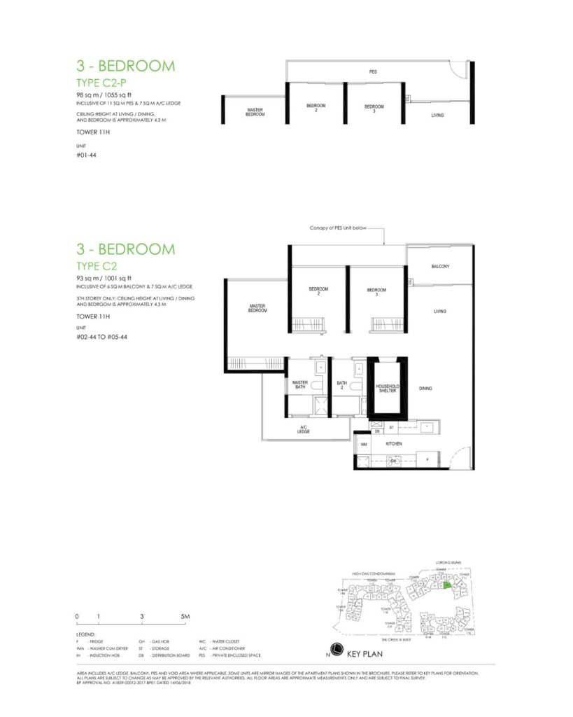 Daintree floor plan Type C2, 1001 sqft, Bukit Timah, Singapore