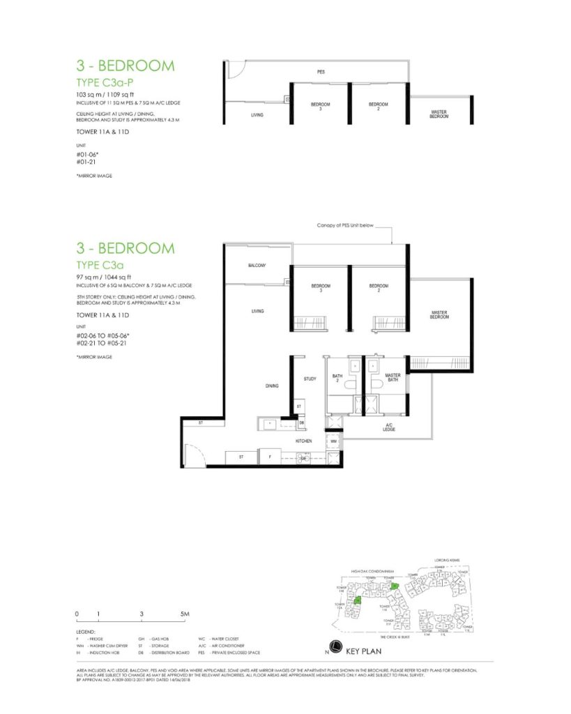 Daintree floor plan Type C3a, 1044 sqft, Bukit Timah, Singapore