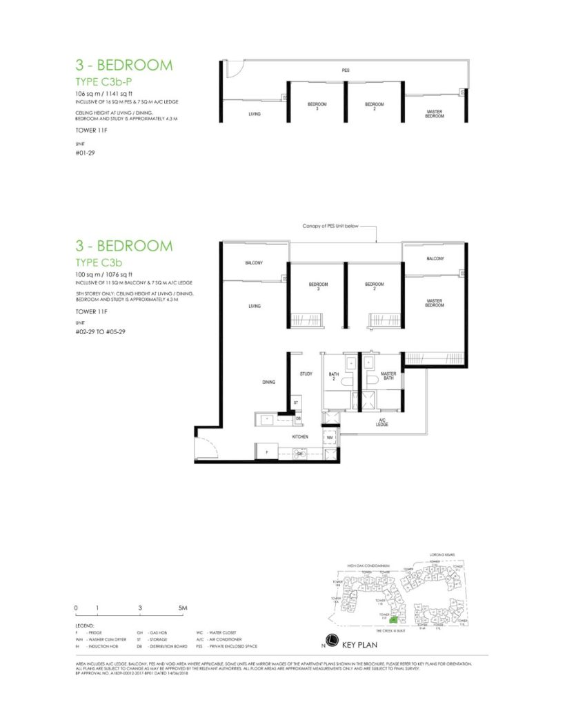 Daintree floor plan Type C3b, 1076 sqft, Bukit Timah, Singapore
