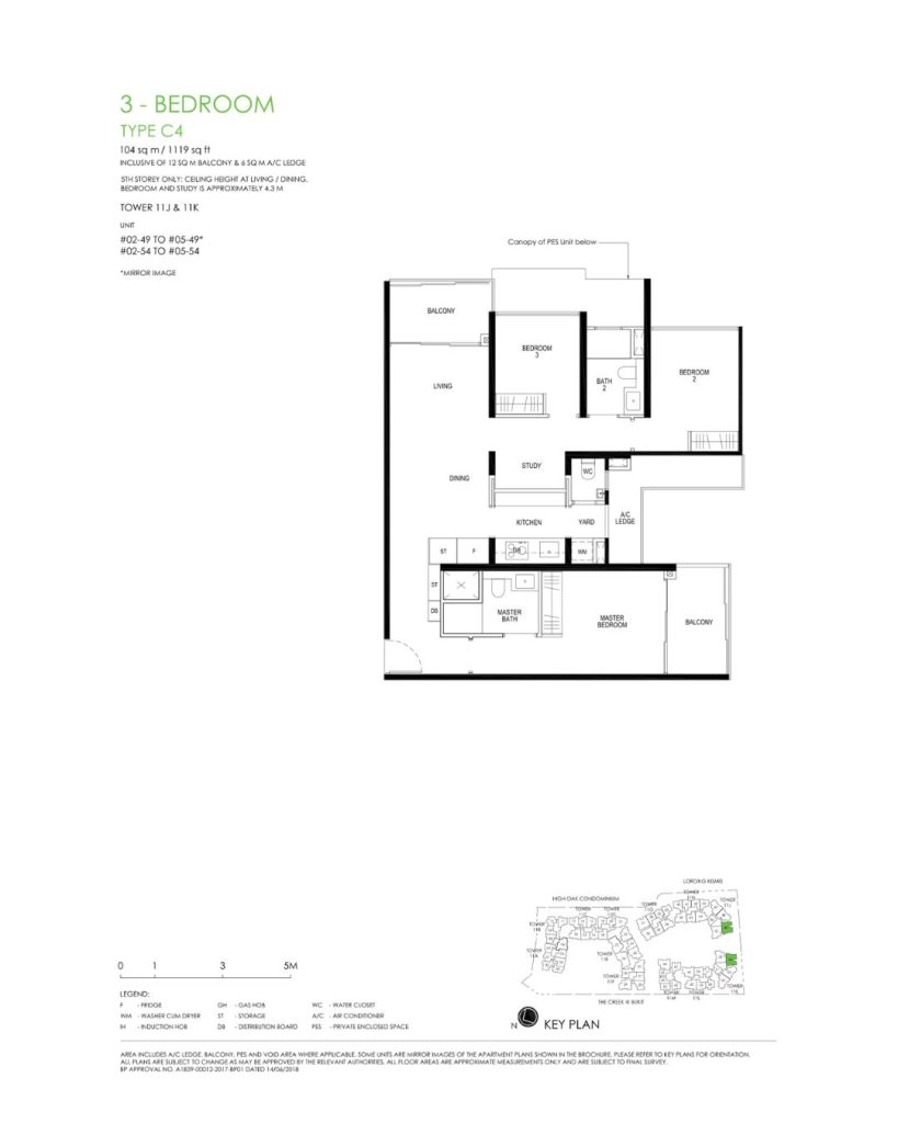 Daintree floor plan Type C4, 1119 sqft, Bukit Timah, Singapore
