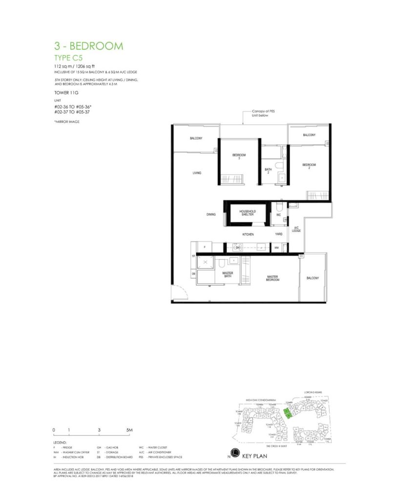 Daintree floor plan Type C5, 1206 sqft, Bukit Timah, Singapore